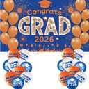 Blue Orange Graduation Decorations Class of 2026 Banner with 18 Pcs Balloons Set - Large Congrats Grad 2026 Graduation Backdrop Decor, Blue Graduate Balloons Grad Party Decorations