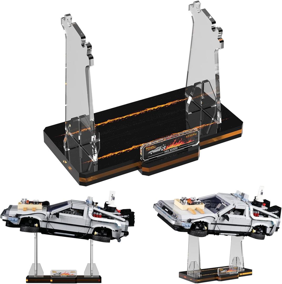 Acrylic Display Stand for (Back to The Future Time Machine Lego 10300) Car Building Block Model, Customised Collection Clear Display Riser Holder