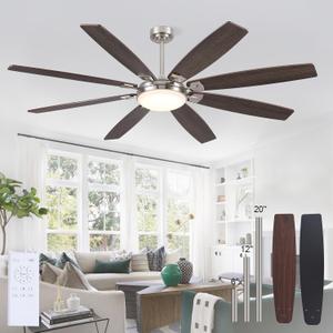 72 Inch Large Ceiling Fans with Lights and Remote, Outdoor Ceiling Fan with Lights for Patio, Industrial Commercial Ceiling Fan with 6-Speed Reversible DC Motor, 3 CCT,Sand Nickel