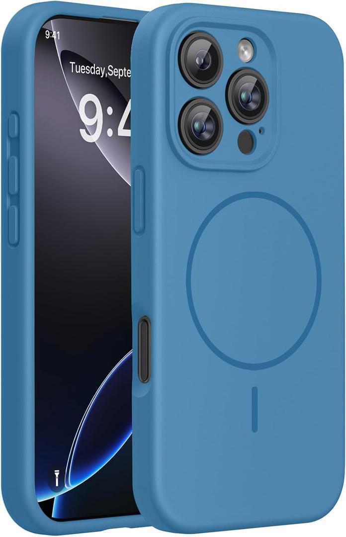 Miracase Magnetic for iPhone 16 Pro Max Case, [Soft Anti-Scratch Microfiber Lining], Compatible with MagSafe, Liquid Silicone Case Shockproof Drop Protection Phone Case for 16 ProMax,Capri Blue