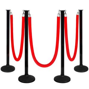 4 Pack Stanchions Post with Velvet Rope, Crowd Control Stanchions, Queue Pole for for Movie Theater, Party Supplies(Red)
