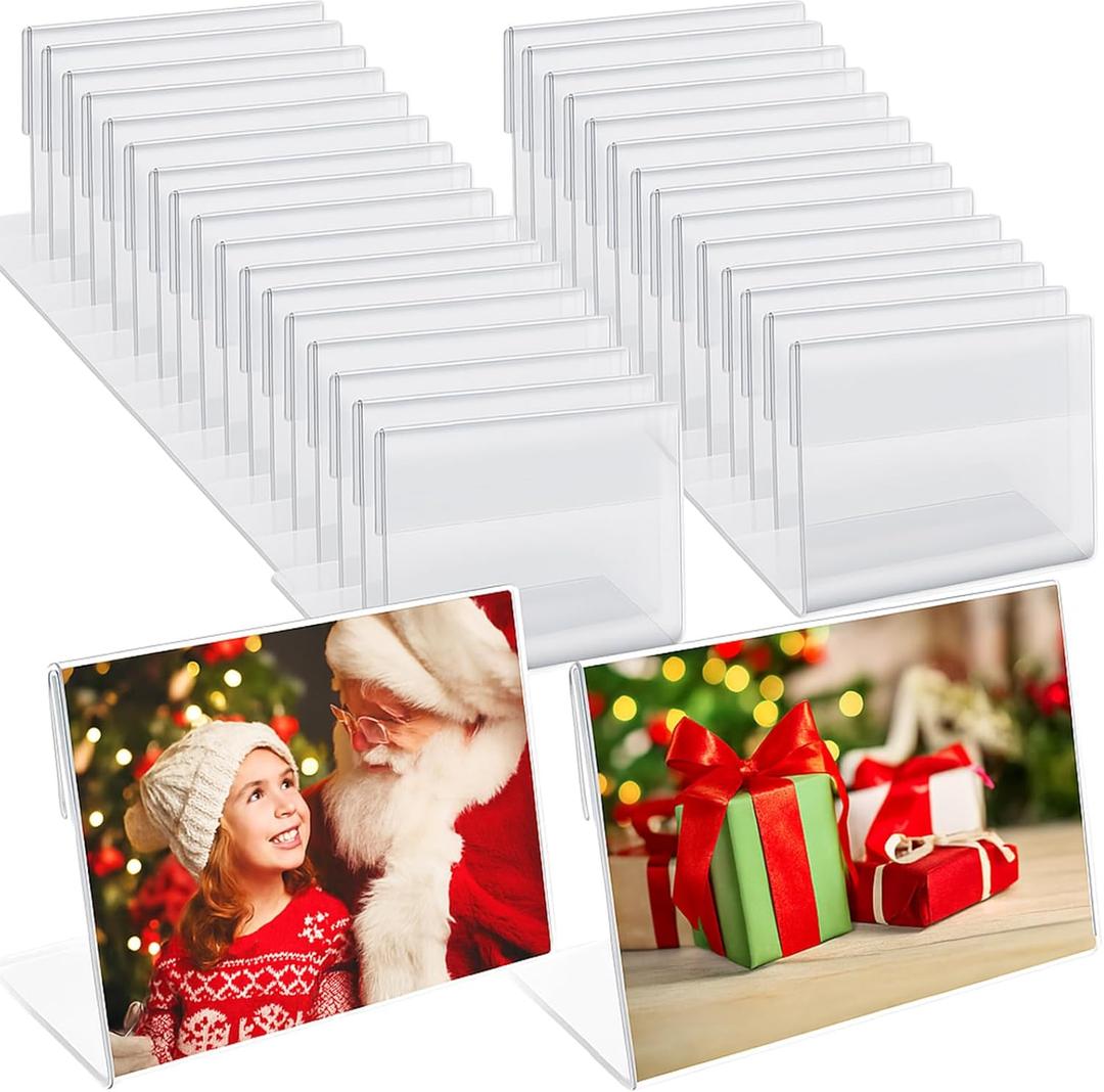 Geelin 100 Pcs Acrylic Picture Frames Bulk 4 x 6 Inch Plastic Sign Holder Clear Photo Frame Horizontal L Shape Acrylic Slanted Back Plastic Picture Display Stand Flyer Holder for Office Home Desktop