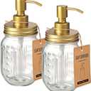 Amolliar Mason Jar Liquid Soap Dispenser -Rustproof Stainless Steel Farmhouse Decor for Bathroom Vanities,Kitchen Sink/ Liquid Soap Pumps for Hand Soap,Dish Soap,Lotions/Golden -2 Pack
