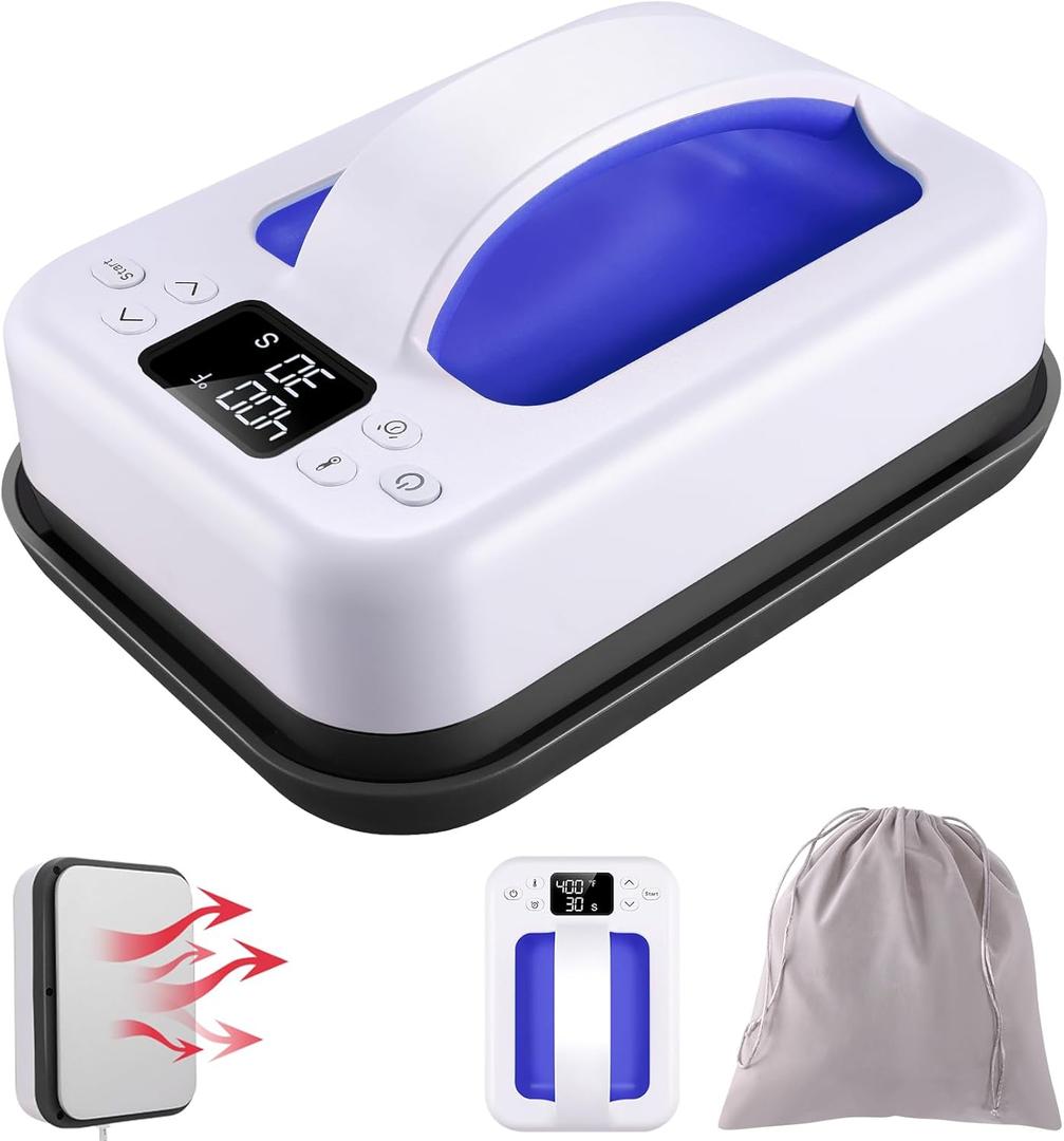 Heat Press Small Heat Press Machine for Heating Transfer, 7  4.8 inch Portable Easy Press Mini Heat Press for DIY T Shirts, Hats, Bags.etc(Blue)