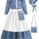 Aoiviss Girls Pioneer Costume Floral Colonial Prairie Dress for Little Kids with Apron and Bonnet, 10-12/150