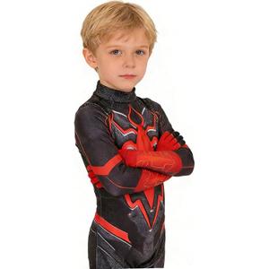 Kids Superhero Cosplay Bodysuit Halloween Spandex Costume, Black/Red, XS