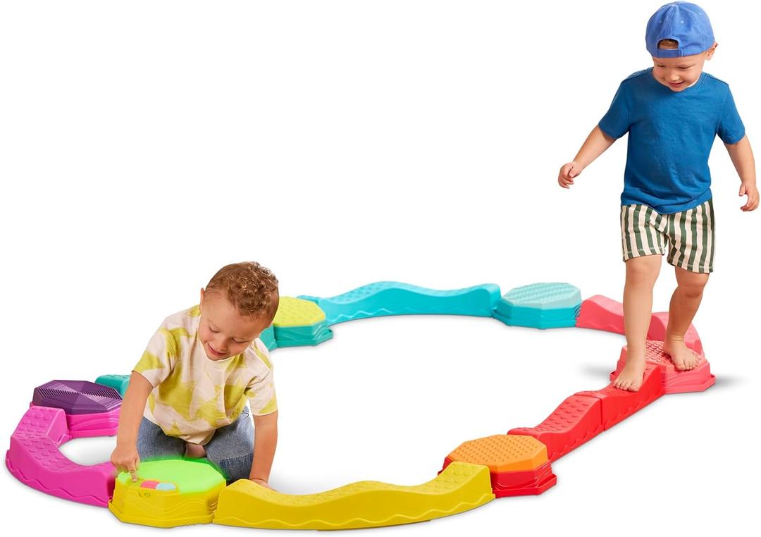 B. toys  Balance Beam for Kids  Musical Games & Activities  5 Sensory Stones, 8 Wavy Beams & 1 Musical Pod  Indoor & Outdoor Active Play  3 Years +  Balance & Groove Set (Colorful)