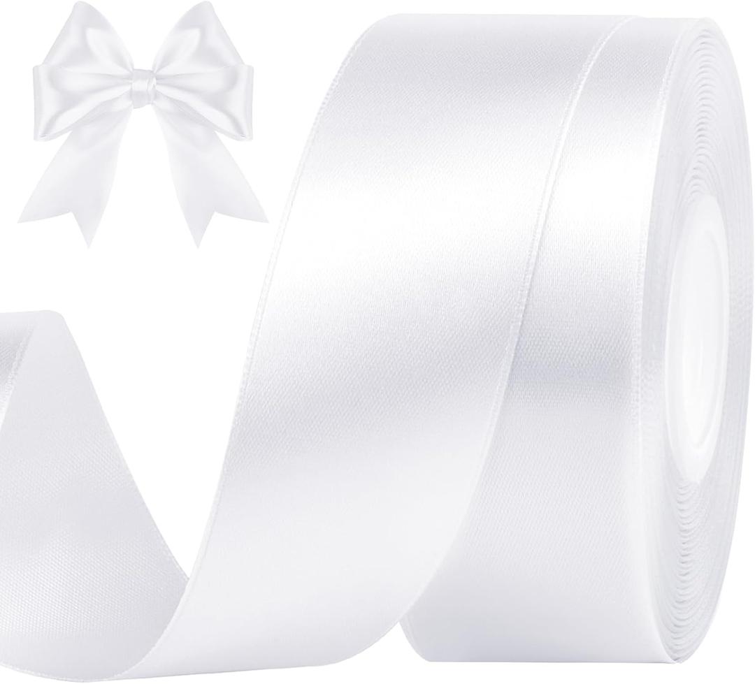 1-1/2 Inches 50 Yards White Satin Ribbon, Solid Fabric Ribbon Roll for Flower Bouquets, Gift Wrapping, Wedding, Handmade Crafts