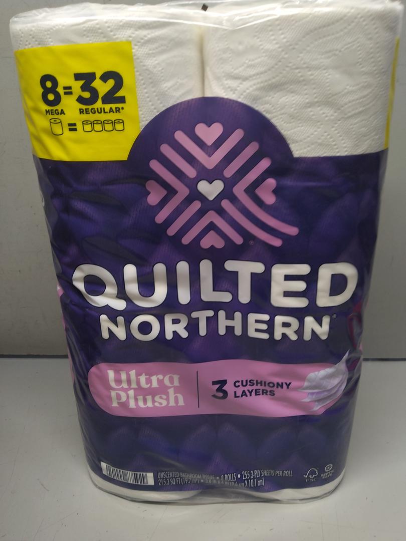 Quilted Northern Ultra Plush Toilet Paper, 8 Super Mega Rolls = 32 Regular Rolls, 3X Thicker*, 3 Ply Soft Toilet Tissue (3024 sheet (Pack of 1))