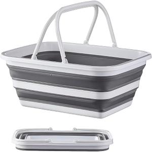 Monozuki Collapsible Sink 4.8Gal/18.1L, Heavy Duty Foldable Basin with Handles for Camping, Car Wash, Kitchen – Also Use as Storage Basket for Home, Garage, RV(Grey)