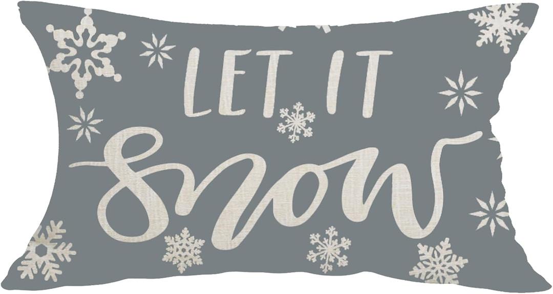 Let It Snow Snowflakes Grey Background Winter Decorative Lumbar Pillowcase Throw Pillow Cover Case Chair Sofa Bed Home Decoration Cotton Linen Rectangular 12 x 20 Inches