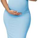 Women's Maternity Mesh Off Shoulder Sleeveless Split Party Midi Dress for Baby Shower Photoshoot Gown, XL