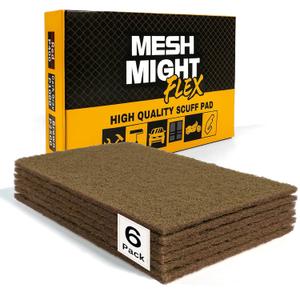 Flex 6-Pack Scuff Pads 6x9  Non-Woven Abrasive Hand Pads with Silicon Carbide for Sanding, Paint Color Blend, Surface Prep  Automotive, Auto Body, Woodworking (Brown)