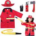iPlay, iLearn Kids Firefighter Costumes, Toddler Fireman Dress up, Boy Fire Pretend Chief Outfit, Halloween Role Play Career Suit W/Walkie Talkie Hose, Party Birthday Gift for 3 4 5 6 7 Year Old Girl