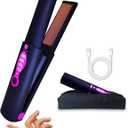 Travel Small Hair Straightener and Curler 2 in 1 for Short Hair, Cordless Titanium Flat Iron, Portable, USB-C Rechargeable, Fast Heating, Dual Voltage, 5000mAh Battery, 3 Temp Settings (Decent Black)