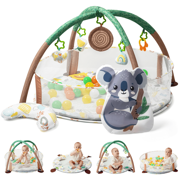 Lupantte 4-in-1 Baby Play Gym, Activity Gym Ball Pit with Detachable Anti-Slip Thickening Tummy Time Mat with Sensory Toys for Newborn Infant Toddler to Develop Motor and Cognition