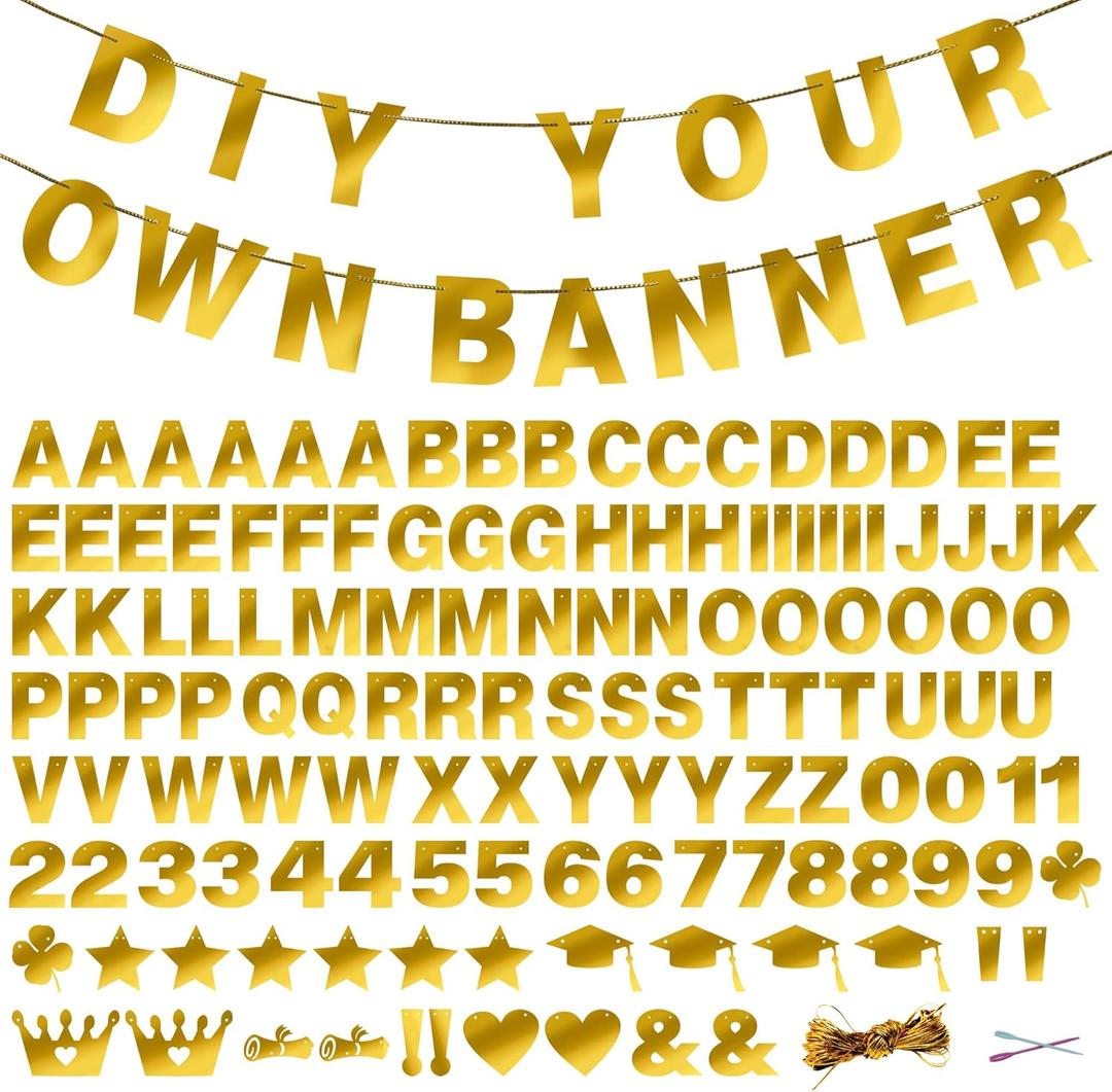 131 PCS Custom Banner DIY Letter Banners Personalized Banner for Birthday Congratulations Wedding Party Banners Golden 5-inch