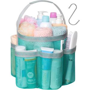 F-color Mesh Shower Caddy Portable, Large Capacity Shower Bag Basket Tote for College Dorm Room Toiletry Gym Rv Essentials, Bathroom with S Hook, Mint Green