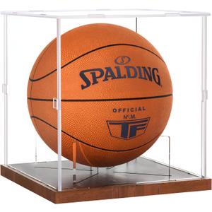 Fitense Basketball Display Case Acrylic Clear, UV Protected Basketball Stand Box Full Size with Solid Wood Base, Soccer Display for Autographed Standard NBA WNBA Ball Memorabilia Keepsake, Ideal Gift
