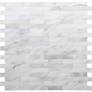 STICKGOO Peel and Stick Backsplash, PVC Wall Tiles Stick on Backsplash for Kitchen(5 Sheets, White Marble with Metal Silver)