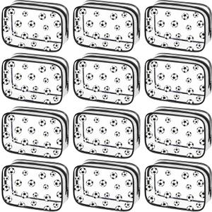 Kacctyen 12 Pcs Soccer Clear Makeup Bag with Zipper Bulk Sport Goodie Clear PVC Pouch Organizer Waterproof Travel Case for Woman Team Gifts Birthday Decorations Supplies