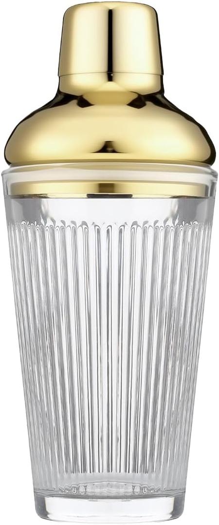 Cocktail Shaker Set 17oz, Gold Glass Martini Shaker with Strainer & Lid, Durable Bar Tools for Home Bartenders, Gift Box Included