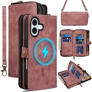 Rssviss Wallet Case for iPhone 15 Pro Max Crossbody with Card Holder Wrist Strap, Flip Zipper Case Compatible with Magsafe, RFID Blocking Purse Cover for iPhone 15 Pro Max Women Men 6.7 inch