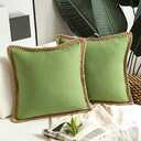 Phantoscope Pack of 2 Farmhouse Decorative Throw Pillow Covers Burlap Linen Pillow Covers Trimmed Tailored Edges Green 20 x 20 inches, 50 x 50 cm