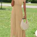KIRUNDO Women's Summer Maxi Dresses Elegant V Neck Ruffle Flutter Sleeves Empire Waist Pleated Flowy Wedding Guest Dress (L)