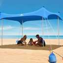 Beach Tent Sun Shelter 10 x 10 FT, UPF50+ Beach Canopy Tent Sun Shade, Beach Shade Canopy with 8 Sandbags 4 Aluminum Poles Carrying Bag and Sand Shovel, Tent for Beach Camping Fishing Picnics