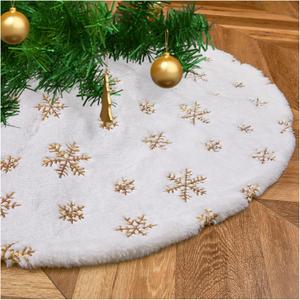 White Faux Fur Tree Skirt Gold Sequin Snowflakes Tree Skirts 24 Inches Mini Christmas Plush Tree Skirts Xmas Ornaments Decorations