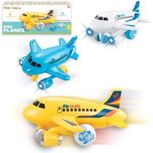 KIDSTHRILL Kids Airplane Toy for Boys & Girls. Set of Three Toy Airplanes with Flashing Lights, Music & Airplane Sound, Push and Go Toy Plane Gift Toys for Toddler Boys 2 3 4 5 6 7 Years Old & up (White, Gray, Yellow)