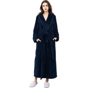 Hellomamma Womens Long Robe Soft Warm Fleece Plush Bathrobe Ladies Sleepwear Pajamas Housecoat Nightgown 2XL-3XL