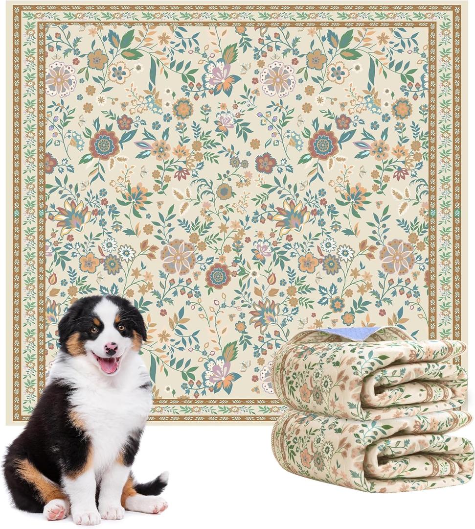 Washable Pee Pads for Dogs, 2 Pack Super Absorbent Reusable Puppy Pads with Colorful Flowers Patterns for Potty Training, Floor, Couch, Bed, and Crate,36"x 48"