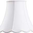 Bell Lamp Shade, Saangseon White Scalloped Lampshade Replacement, 7'' Top x 14'' Bottom x 10.5'' Slant Height x 10'' Vertical Height, Brass Spider (7'' x 14'' x 10'')