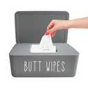 Butt Wipes Dispenser 7.28" L * 4.80" W * 2.75" H, Bathroom Flushable Baby Wipes Container Holder Nursery (Grey)