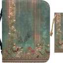 Large Bible Cover Case for Women Men Boho Floral Leather Bible Case with Bookmark Church Bag Book Carrying Case Green (L-11*8*2 inches)