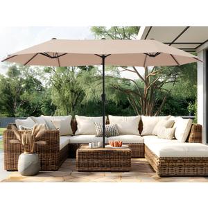 PHI VILLA 13ft Large Patio Umbrella Double-Sided Twin Outdoor Market Umbrella with Crank, Beige