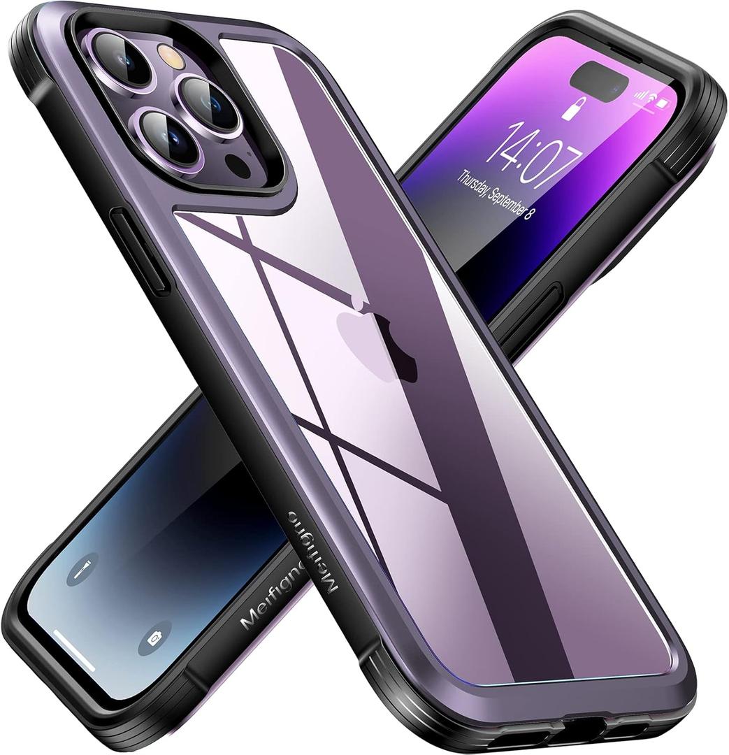 Meifigno Rainbow Series for iPhone 14 Pro Case with Aluminum Frame & 3X Shockproof Bumper & Clear Back, [3X Military Grade Drop Protection], Protective Phone Case iPhone 14 Pro 6.1'', Deep Purple