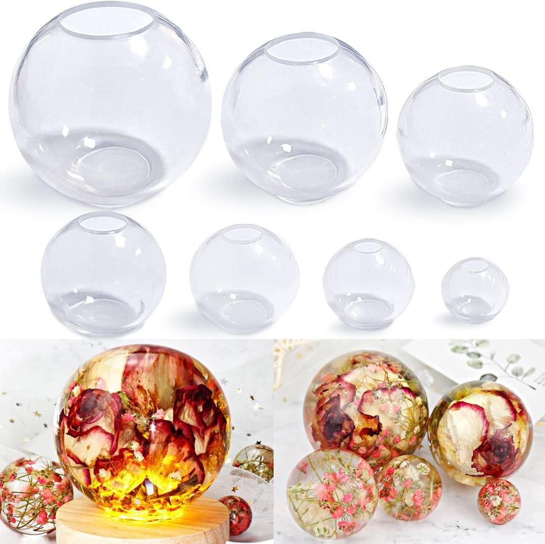 RESINWORLD Set of 4, 3", 2.5", 2", 1.7", 1.3", 0.9" Clear Silicone Sphere Molds, Large 3D Seamless Sphere Silicone Molds for Resin Casting, Round Ball Orbs Epoxy Resin Mold for Jewelry, Soap, Candle