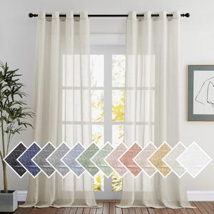 NICETOWN polyester Curtains for Windows 96 inch Length, Grommet Semi Sheer Vertical Drapes Privacy with Light Filtering for Bedroom/Living Room, Natural, W52 x L96, 2 Pieces