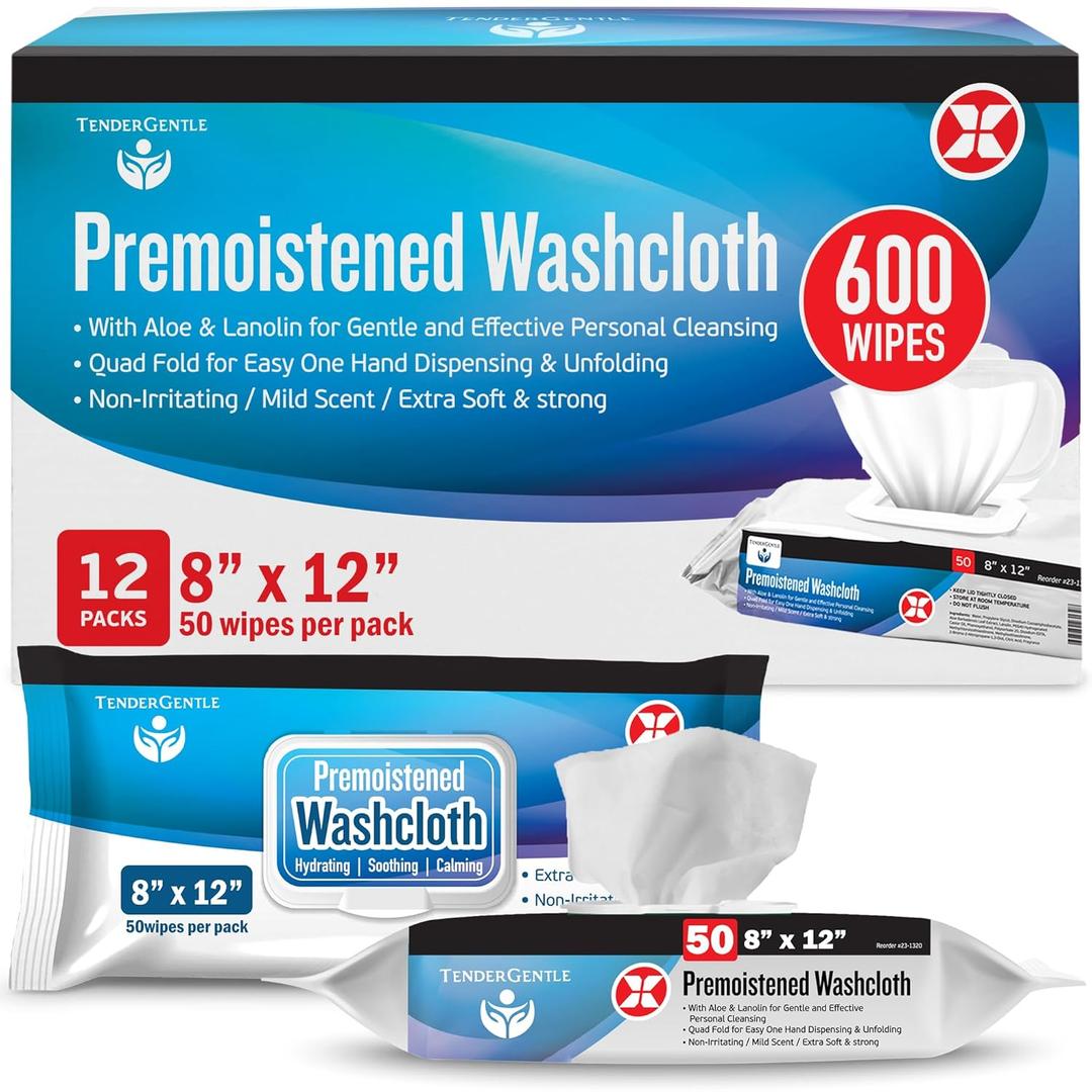 Non Flushable Wet Wipes for Adults - Case of 600 Body Wipes with Aloe and Lanolin - Good for Incontinence and Personal Cleaning