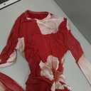 Verdusa Women's Floral Wedding Guest Dress Long Sleeve Mesh Maxi Dresses (Red, M)