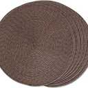 FunWheat Round Braided Placemats Set of 4 Table Mats for Dining Tables Woven Washable Non-Slip Place mats 15 inch (Brown, 4pcs)