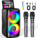 Karaoke Machine for Adults: Portable Bluetooth Speaker with 2 Wireless Karaoke Microphones with LED Lights Birthday Gifts for Party Family Home System Packages Support TWS/TF/USB/AUX