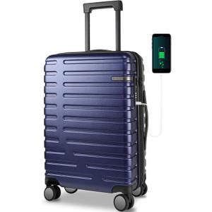 EMPSIGN Carry On Luggage with Spinner Wheels, Hard Shell Carry-On Expandable Suitcase 21x14x9 Airline Approved & Built-in TSA Lock, Durable Travel Rolling Suitcase, Carry-On 20-Inch, Navy