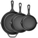 Cast Iron Skillet 3-Piece Set, 6", 8", 10" Frying Pans, Heavy-Duty Pre-Seasoned Pan Cookware Set, For Frying, Saute, Cooking, Pizza & More, Black