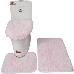 Thicken 3 Piece Bathroom Rug SetU-Shaped Contour Rug, Mat and Toilet Lid Cover,Water Absorbent Soft Microfiber Shaggy Bathroom Mat,for Tub, Shower, Bath Room,Machine Washable (Light Pink)