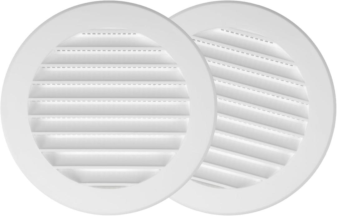 Repa Market 2-Pack 4'' Inch - Plastic White Vent Covers with Flange - Round Soffit Vent - Air Vent Louver - Grille Cover - Protective Screen Mesh - HVAC Ventilation