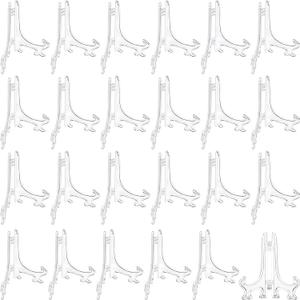 Boao 24 Pieces Plastic Easel Plate Display Stands Holders Picture Easel at Weddings, Home Decoration (Clear, 5 Inch)